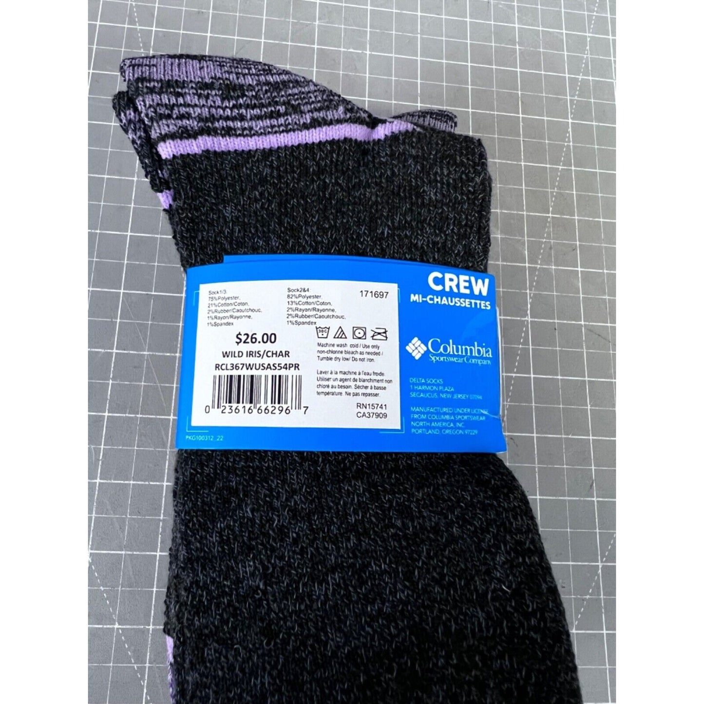 Women's Columbia Crew Socks 4-11 NEW 4-pack Wild Iris Purple Outdoor/Hiking ~~