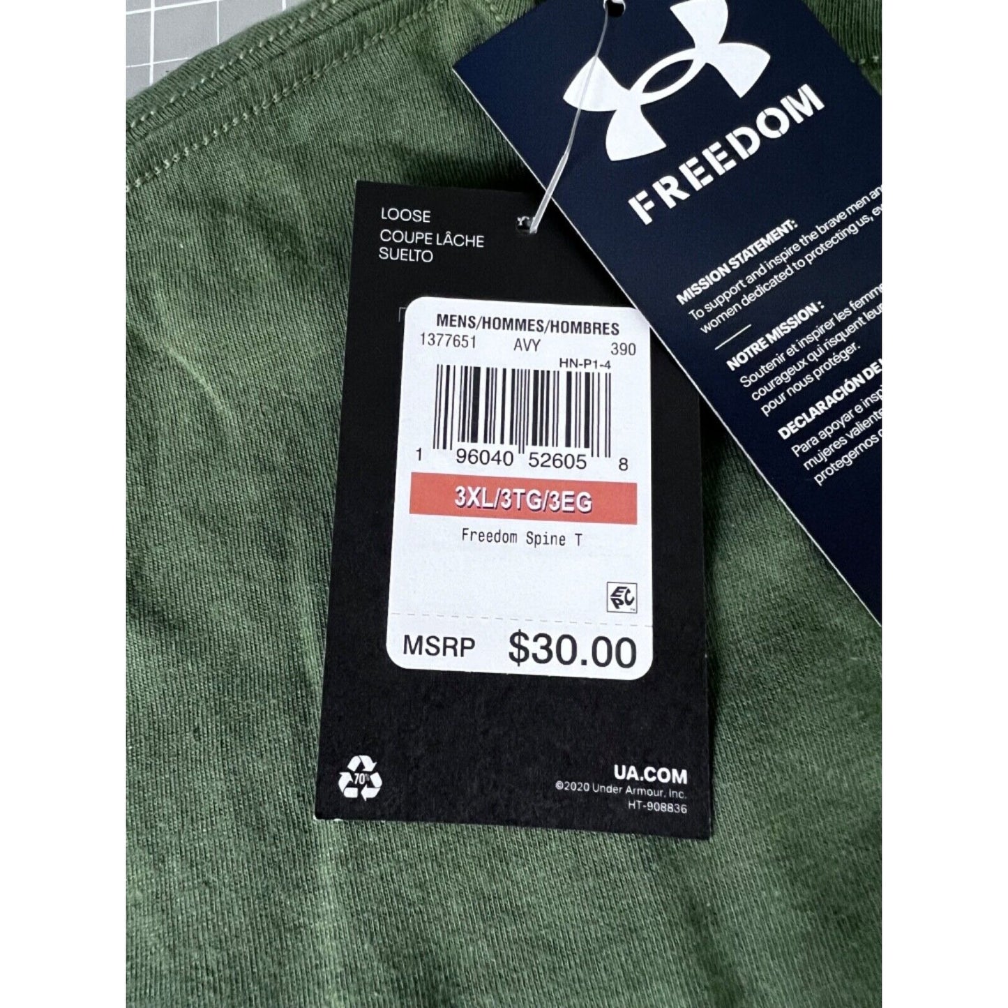 Under Armour Men's UA Freedom Spine T-Shirt Short Sleeve Tee NEW~Olive Sz 3XL
