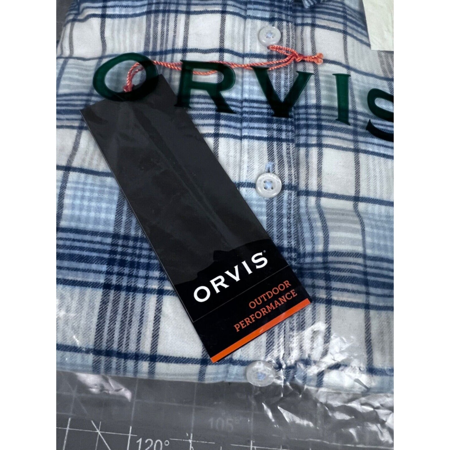 Orvis Men's Tech Check Flannel Long Sleeve Shirt Sz. XL Blue/White Plaid