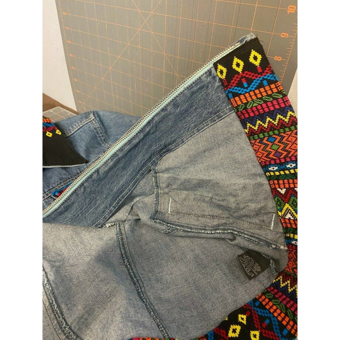French Cuff Womens Denim Jacket With Colorful Embroidery Design Sz M/L ?