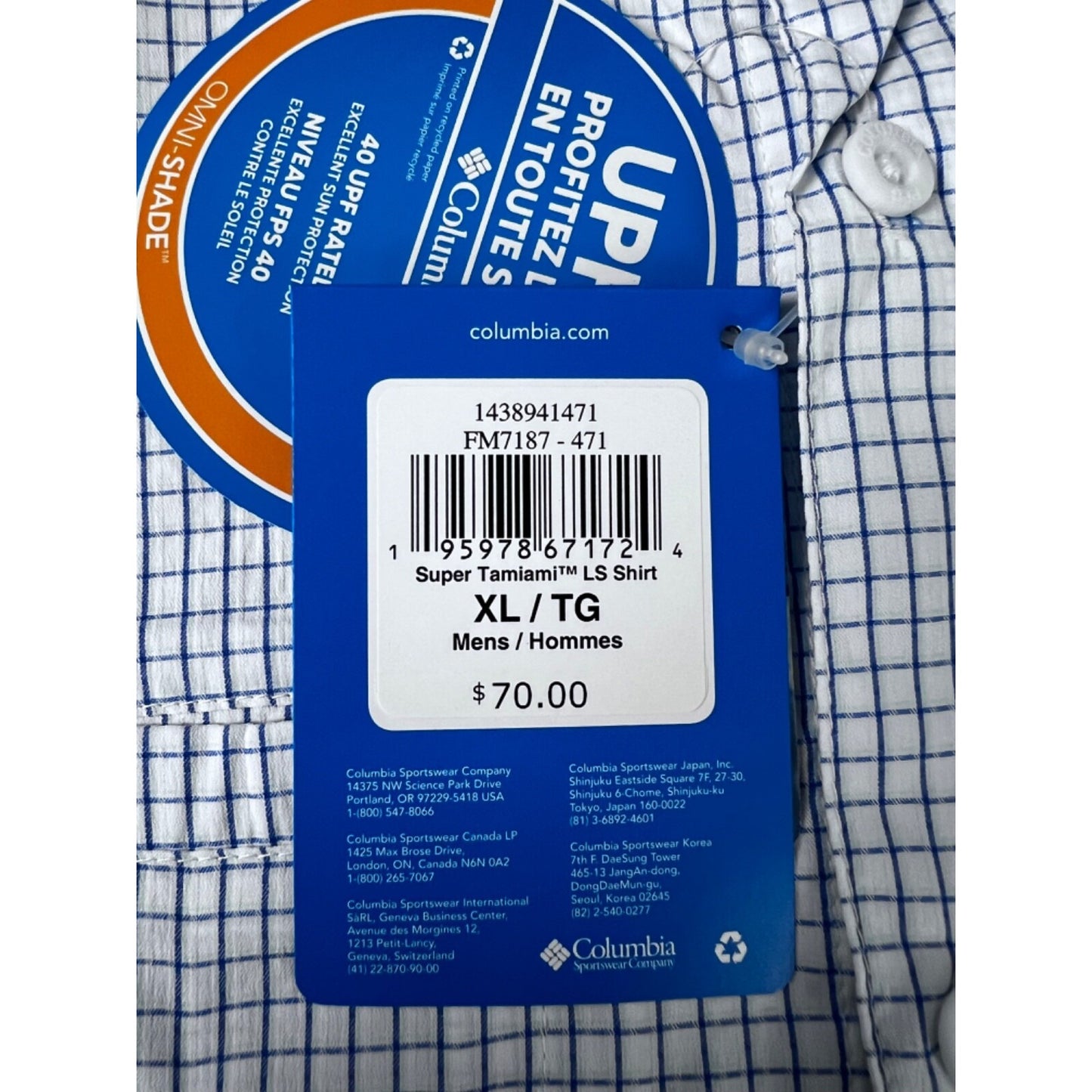 Columbia Men's Tamiami Long Sleeve Shirt XL NEW Fishing Outdoor UPF-40 Omni-shade