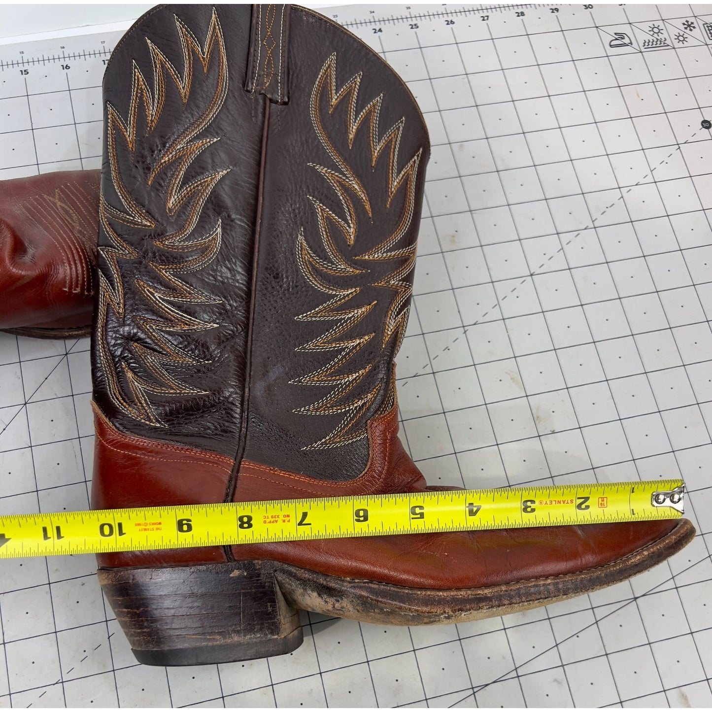 Vintage Dan Post Western Cowboy Boots Leather Sole Men's Size 8 Brown & Tan