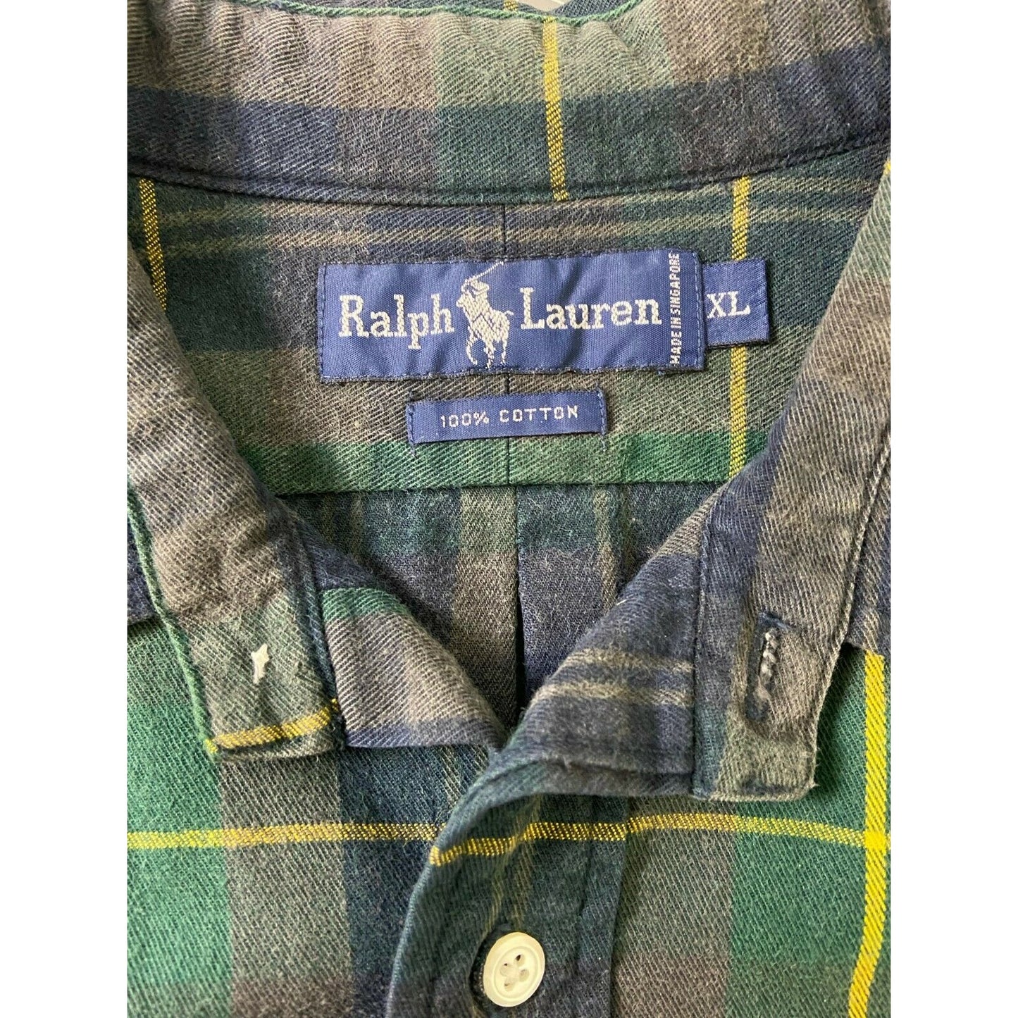 Ralph Lauren Blue Plaid Button-Down Shirt Mens XL 100% Cotton Long Sleeve Classic Fit