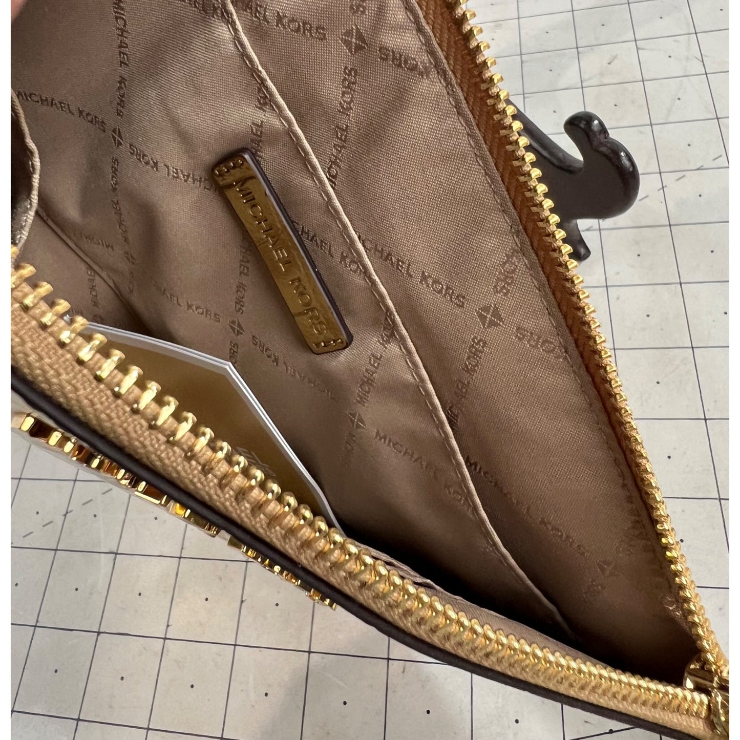 Michael Kors Gold Jet Set Travel XL Leather Clutch New NWT Wristlet w/Strap