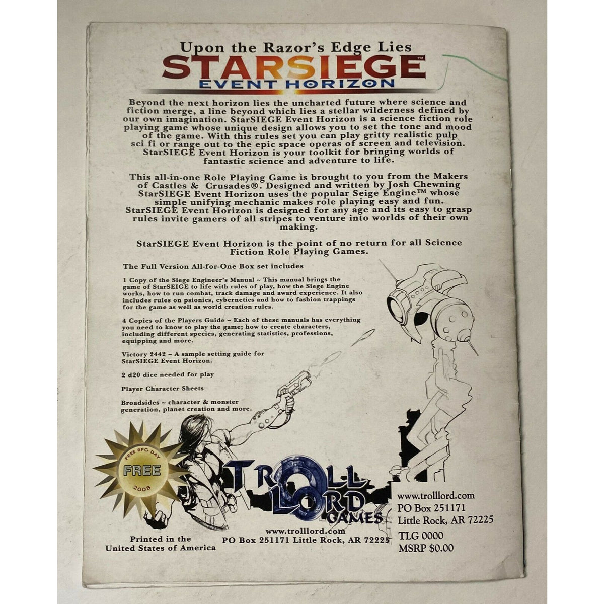 StarSiege Event Horizon Introductory Manual Rules Troll Lord Games 2008 RPG