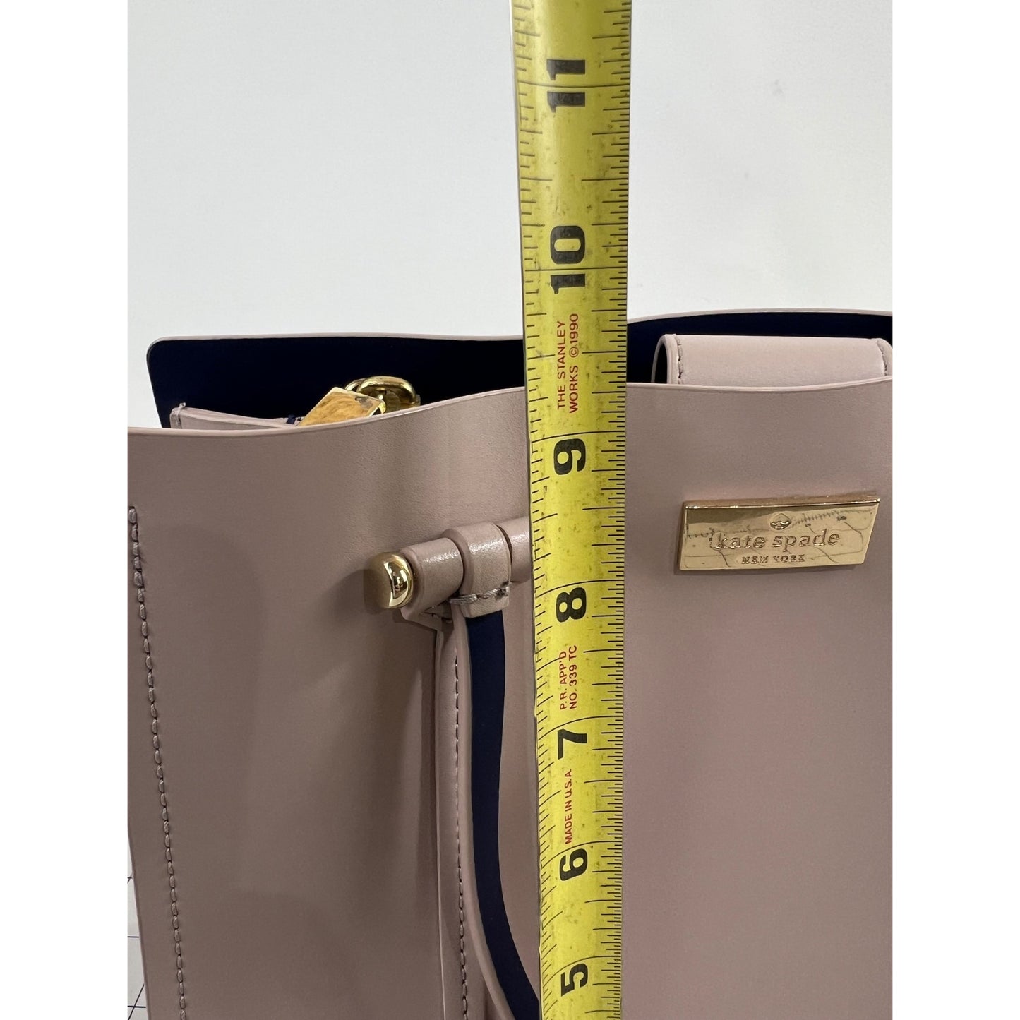 Kate Spade New York Blush Pink Leather Tote Bag Gold Hardware Navy Interior Fine