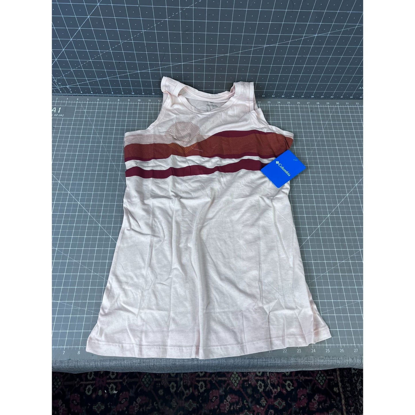 Columbia Women's Daisy Days Graphic Tank Top Sz S Orange & Cream Activewear