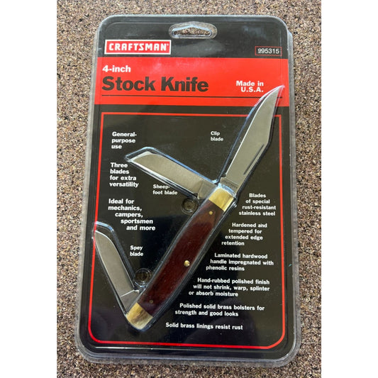 Craftsman 4-Inch Folding Stock Knife 3 Blades New 95235 USA NOS