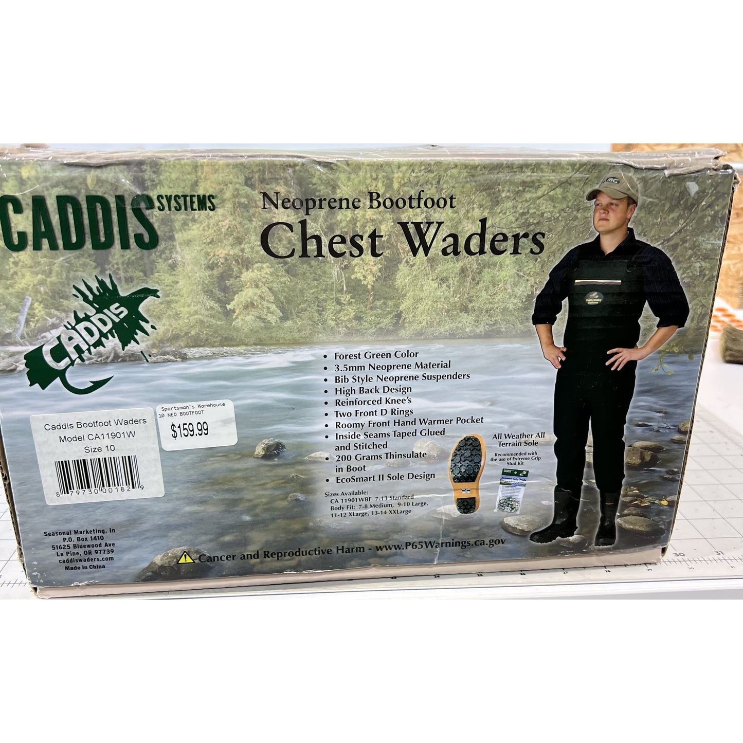 Caddis Neoprene Bootfoot Chest Waders Size 10 CA11901W Green Waterproof Fishing Gear
