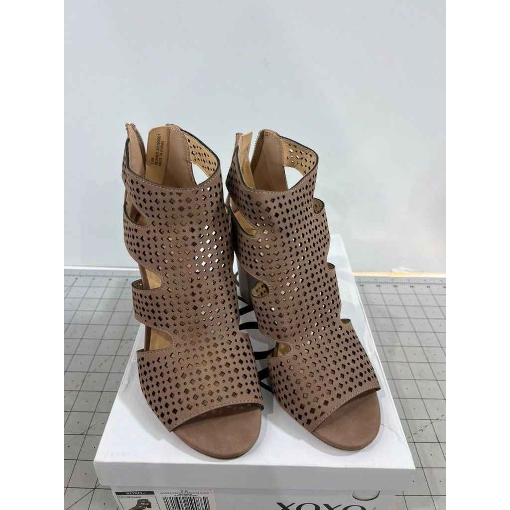 XOXO Women's Casual Boots Sand - Sand Perforated Peep-Toe Beamer Ankle Boot - Women