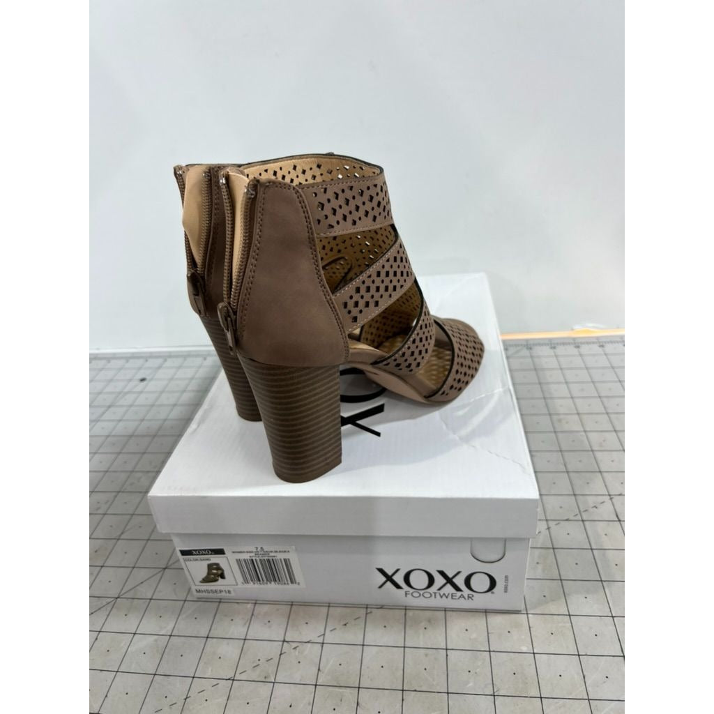 XOXO Women's Casual Boots Sand - Sand Perforated Peep-Toe Beamer Ankle Boot - Women
