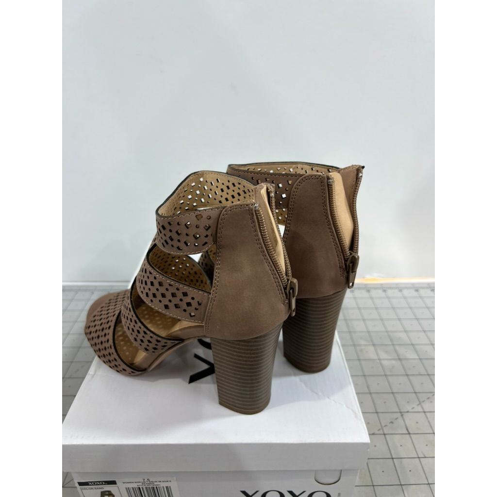 XOXO Women's Casual Boots Sand - Sand Perforated Peep-Toe Beamer Ankle Boot - Women
