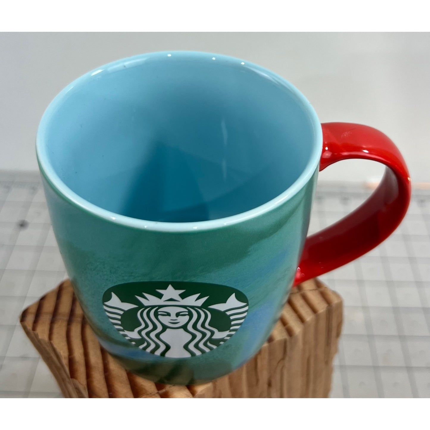 Starbucks Christmas 2024 Green Marbled Coffee Mug 11 Oz Red Handle ~~minty~~