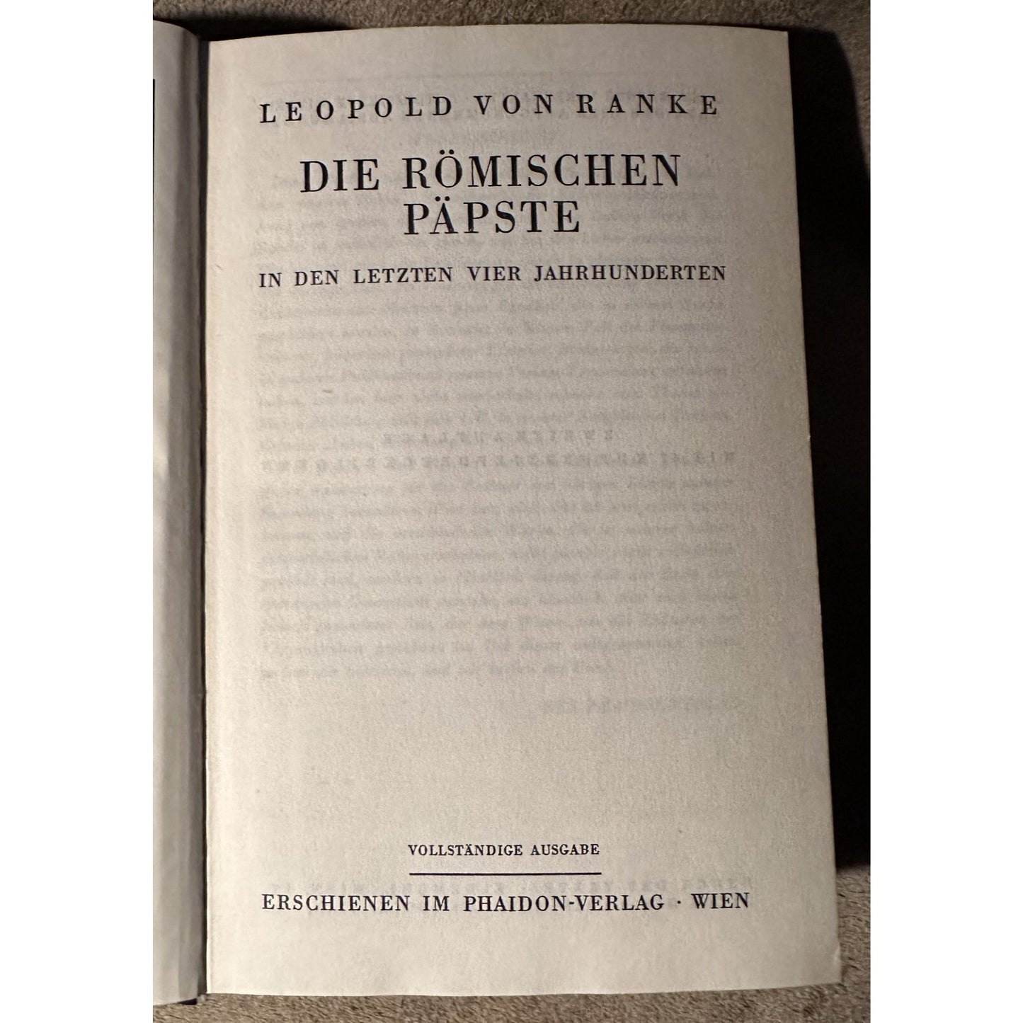 Leopold Von Ranke Die Römischen Päpste Hardcover German Text 1957 Edition Phaidon-Verlag Wien