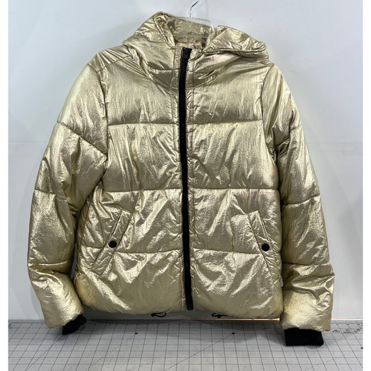 American Eagle Gold Metallic Puffer Jacket w/Hood Front Zip  Women’s Sz. M