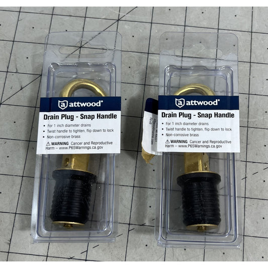 Attwood Drain Plug Snap Handle Brass 1" Diameter Non-Corrosive Twist Lock 2-Pack
