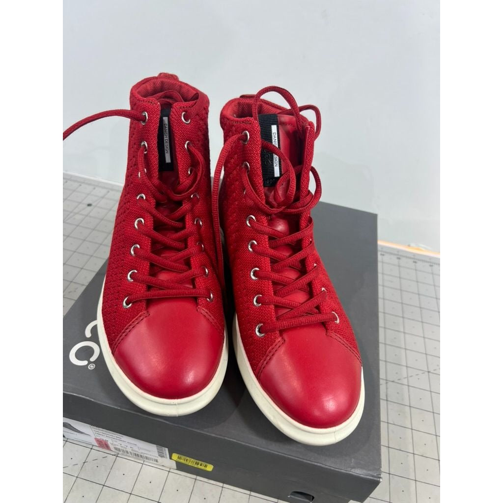Ecco Soft 3 Women’s Chili Red High-Top Sneakers Sz. 7-7.5 Leather