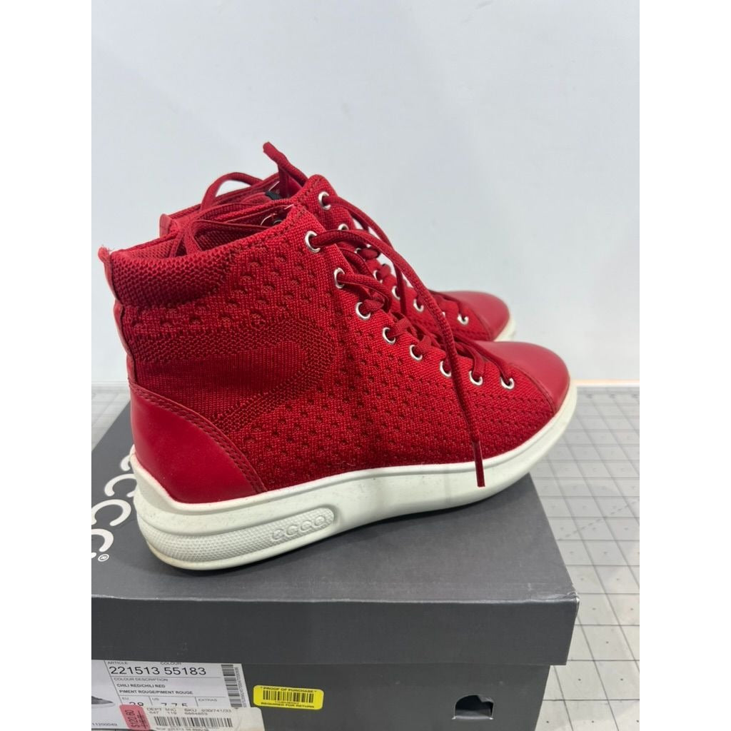 Ecco Soft 3 Women’s Chili Red High-Top Sneakers Sz. 7-7.5 Leather