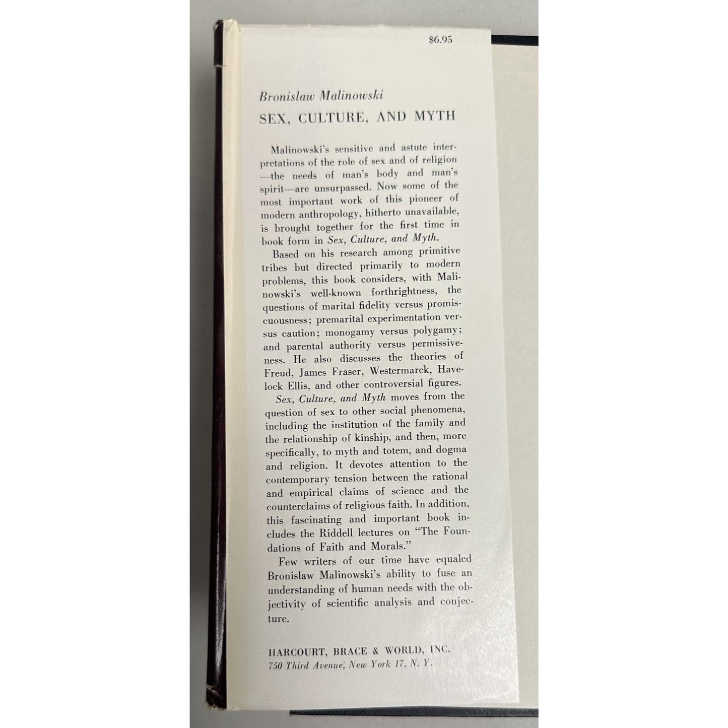 Bronislaw Malinowski "Sex Culture And Myth" Hardcover First Edition