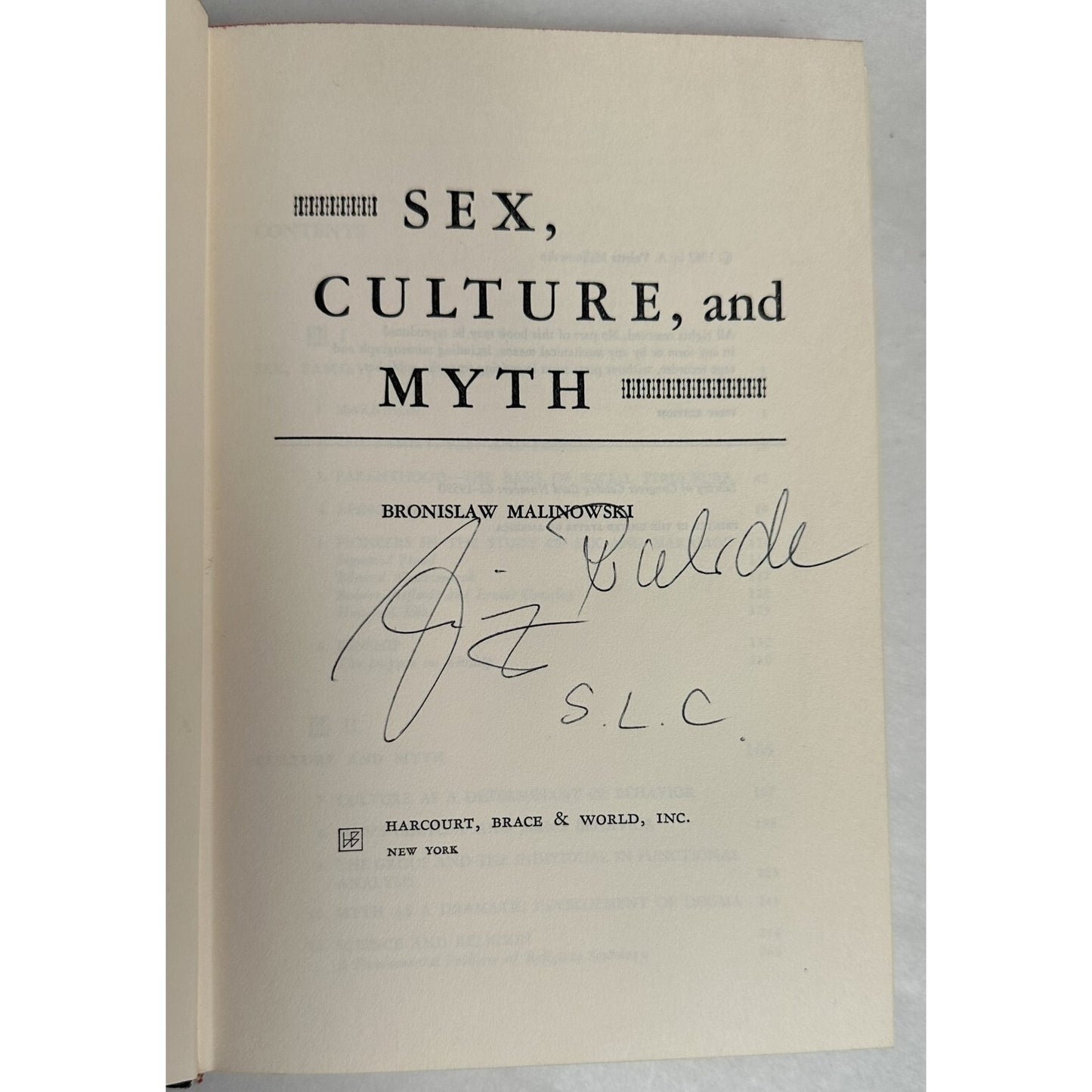 Bronislaw Malinowski "Sex Culture And Myth" Hardcover First Edition