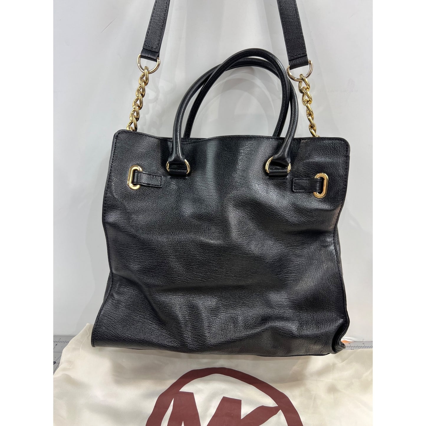 Michael Kors Black Gold Grommet Leather Hamilton Tote Handbag Shoulder Strap
