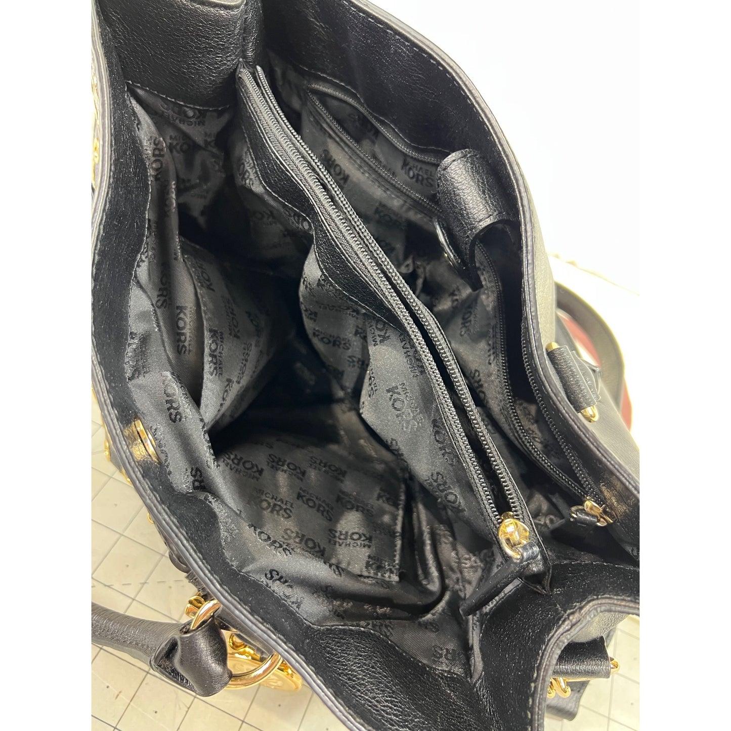 Michael Kors Black Gold Grommet Leather Hamilton Tote Handbag Shoulder Strap