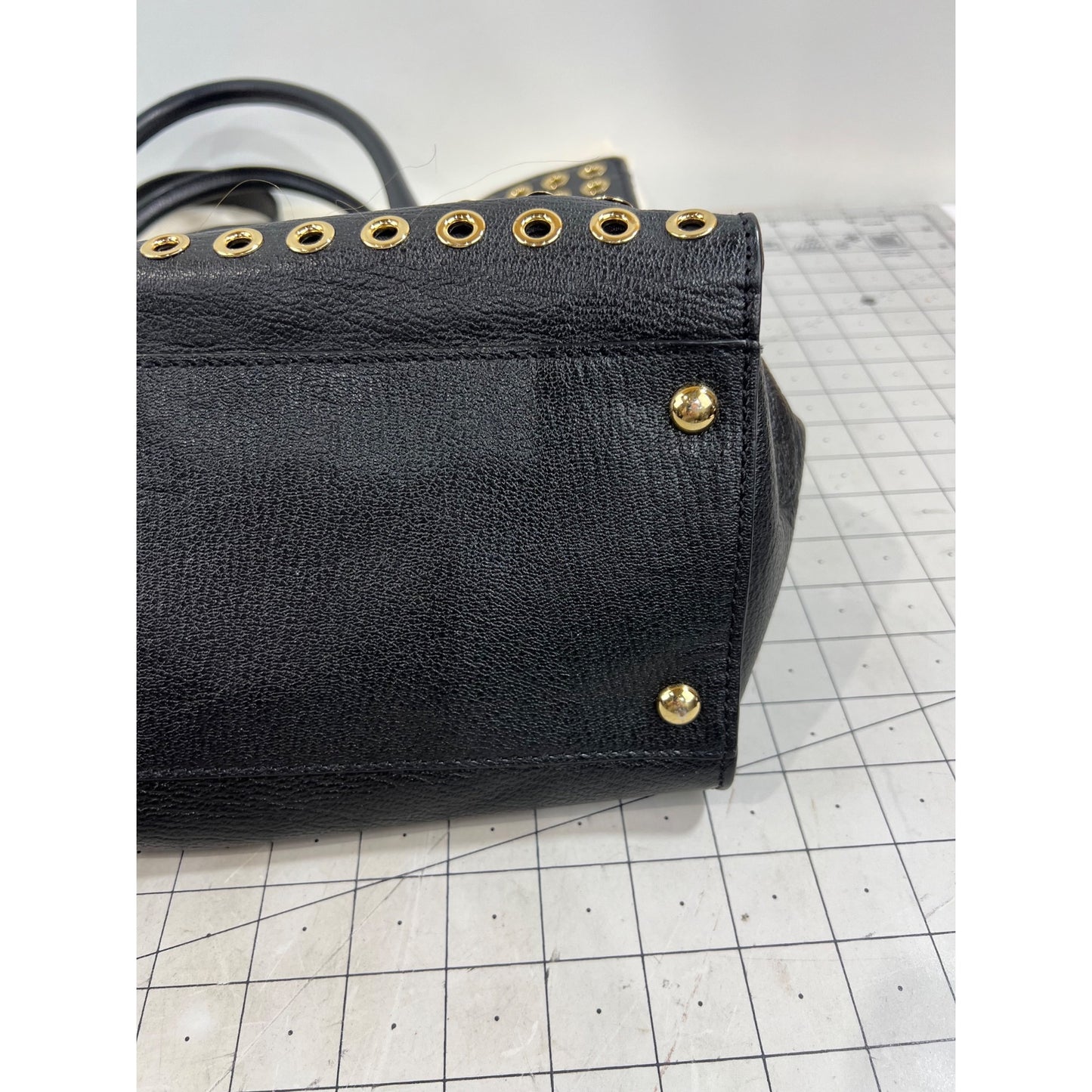 Michael Kors Black Gold Grommet Leather Hamilton Tote Handbag Shoulder Strap
