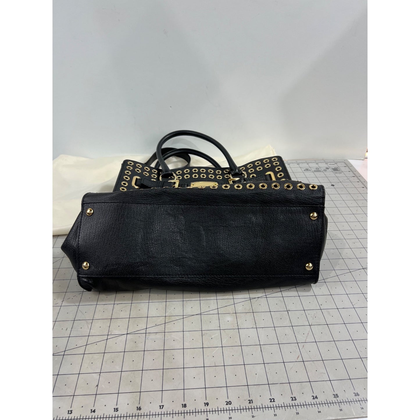 Michael Kors Black Gold Grommet Leather Hamilton Tote Handbag Shoulder Strap