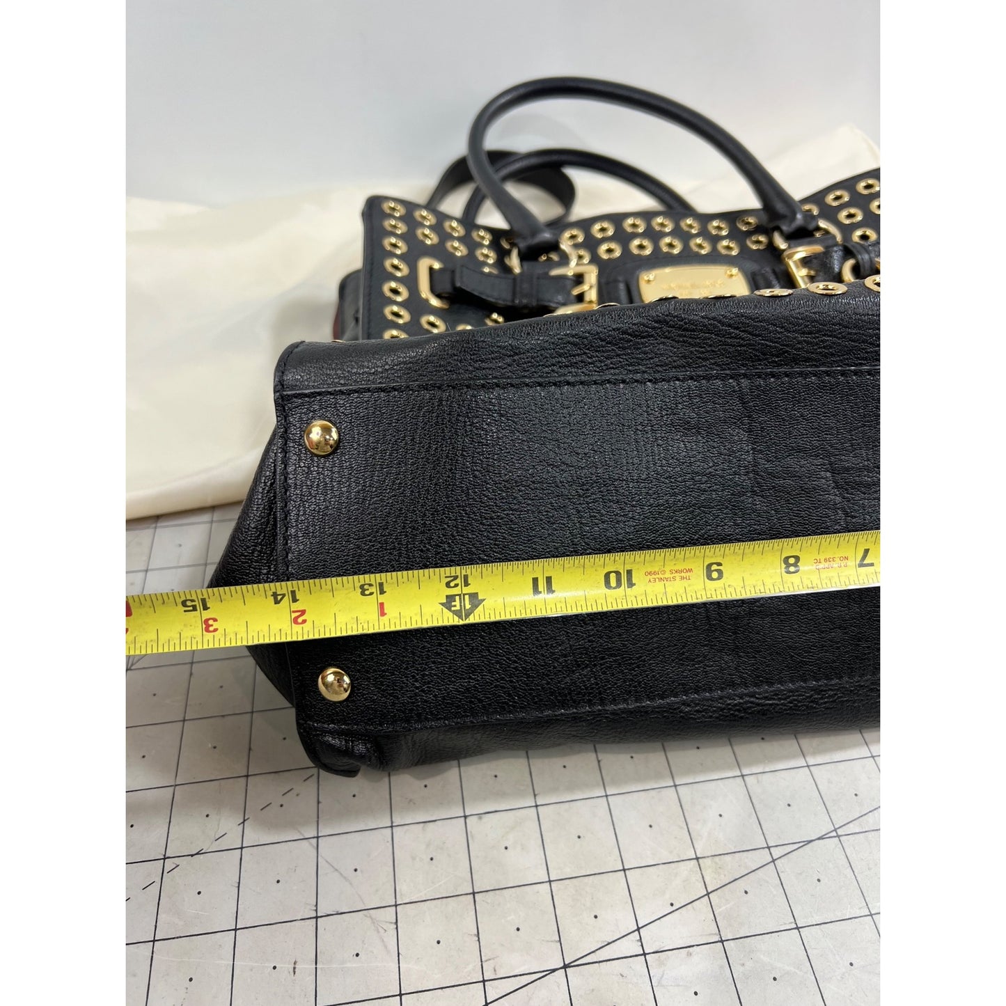 Michael Kors Black Gold Grommet Leather Hamilton Tote Handbag Shoulder Strap