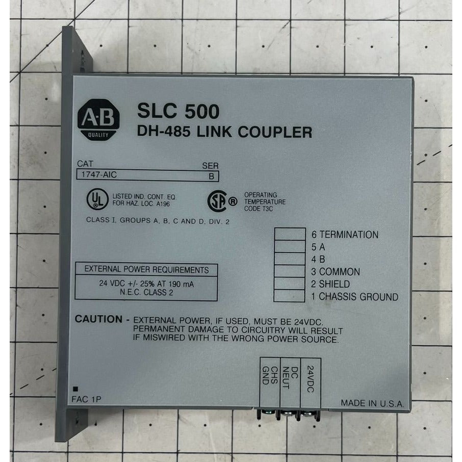 Allen-Bradley SLC 500 DH-485 Link Coupler 1747-AIC Series B 24V DC Input