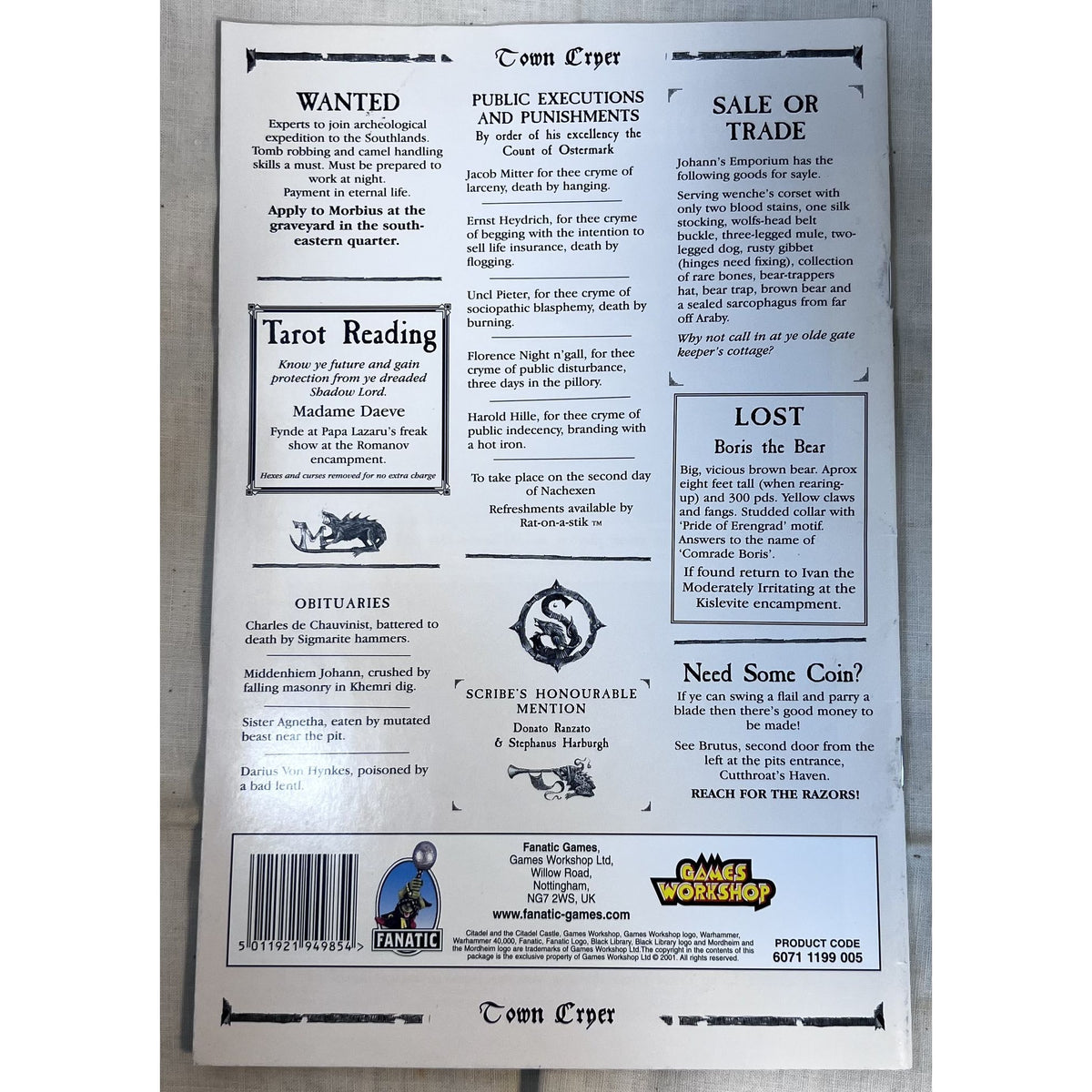 Town Cryer Issue 17 Mordheim Magazine Raiders Of The Lost Tombs Games Workshop