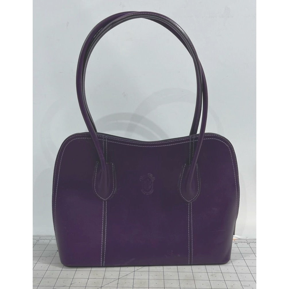 Vera Pelle Italian Purple Plum Leather Shoulder Bag Dual Handles Classic Look