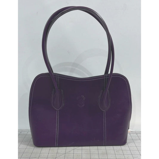 Vera Pelle Italian Purple Plum Leather Shoulder Bag Dual Handles Classic Look