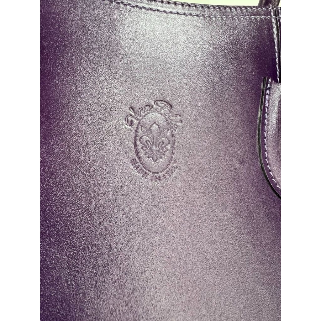 Vera Pelle Italian Purple Plum Leather Shoulder Bag Dual Handles Classic Look
