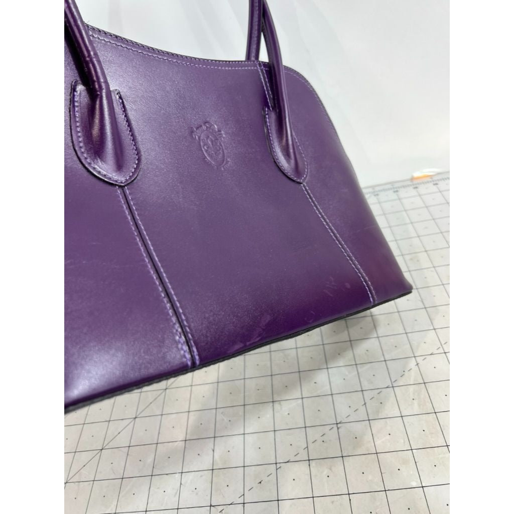 Vera Pelle Italian Purple Plum Leather Shoulder Bag Dual Handles Classic Look