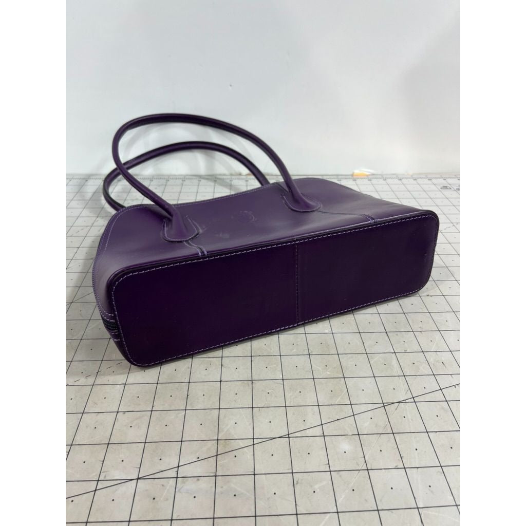 Vera Pelle Italian Purple Plum Leather Shoulder Bag Dual Handles Classic Look