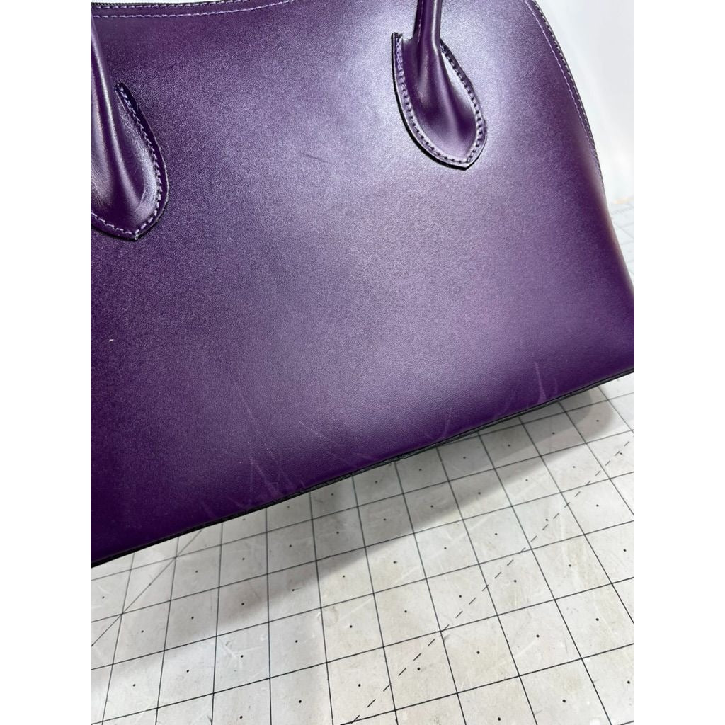 Vera Pelle Italian Purple Plum Leather Shoulder Bag Dual Handles Classic Look