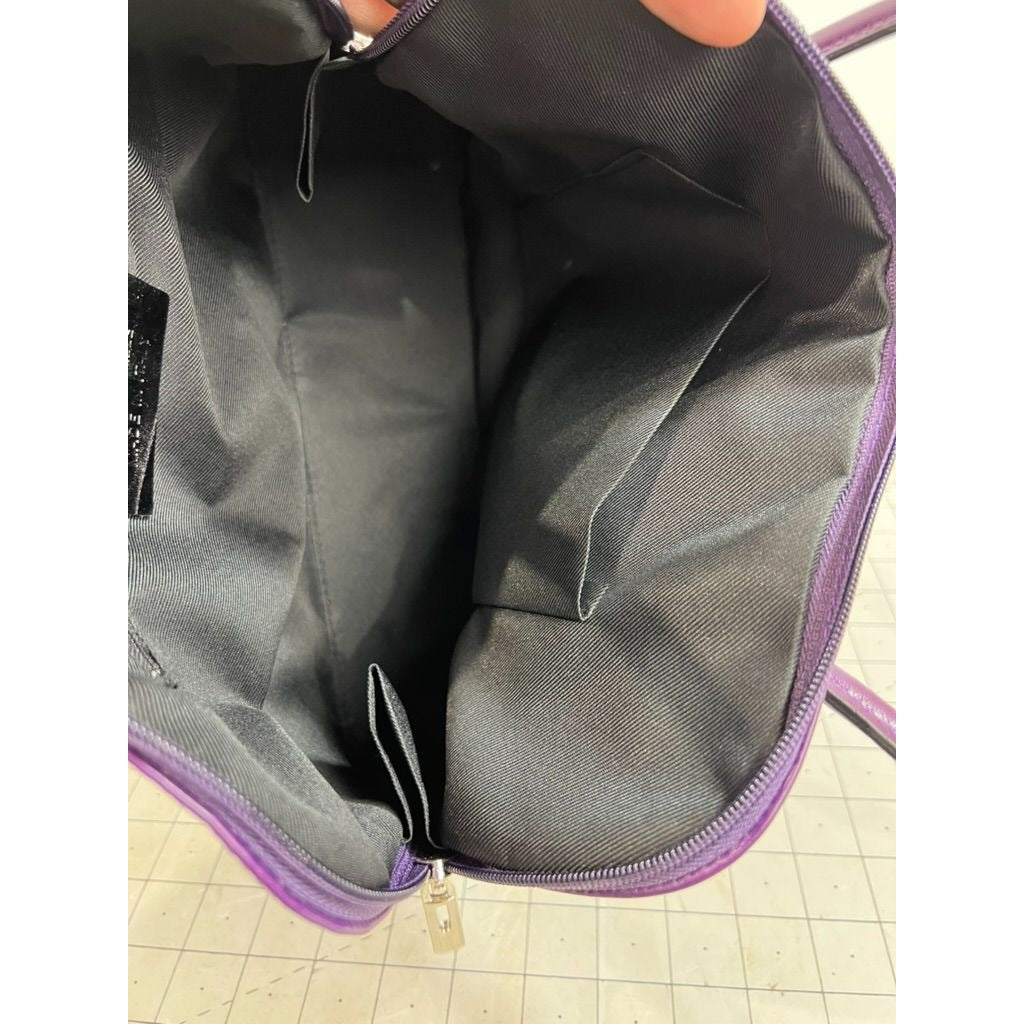Vera Pelle Italian Purple Plum Leather Shoulder Bag Dual Handles Classic Look