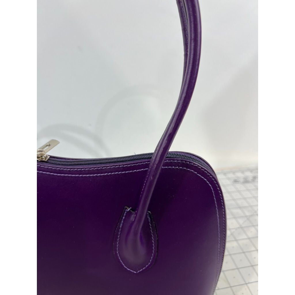 Vera Pelle Italian Purple Plum Leather Shoulder Bag Dual Handles Classic Look