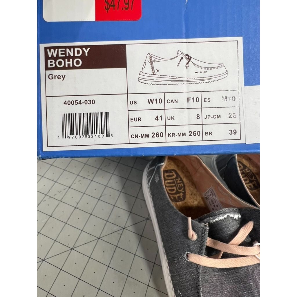 Hey Dude Wendy Boho Grey Women’s Casual Shoes Sz. 10 New