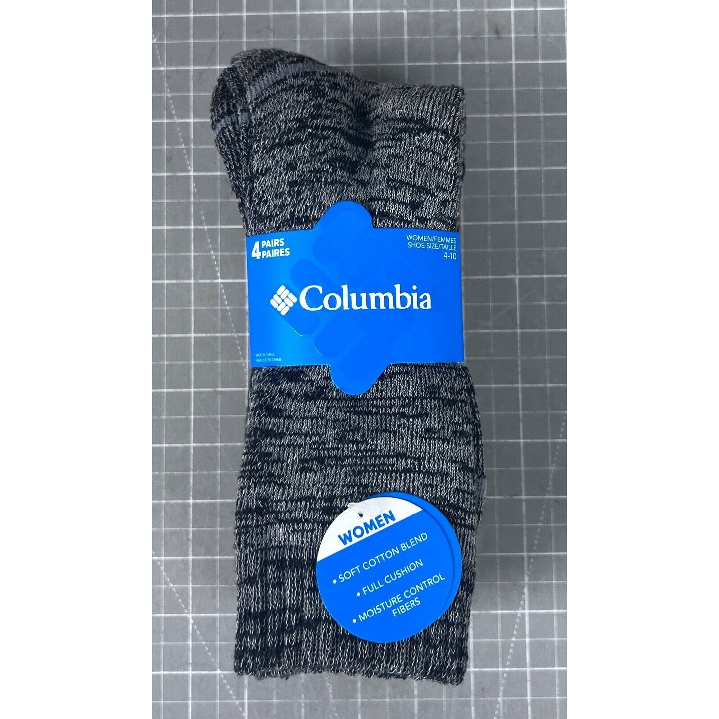 Women's Columbia Crew Socks 4-11 NEW 4-pack Black/Black Outdoor/Hiking ~~
