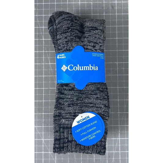 Women's Columbia Crew Socks 4-11 NEW 4-pack Black/Black Outdoor/Hiking ~~