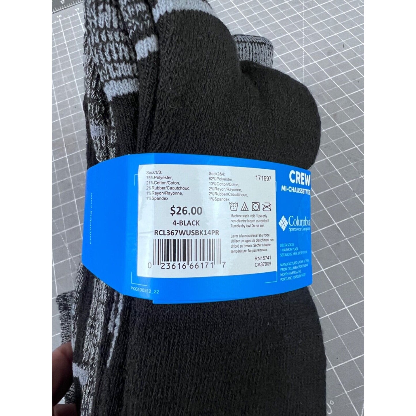 Women's Columbia Crew Socks 4-11 NEW 4-pack Black/Black Outdoor/Hiking ~~