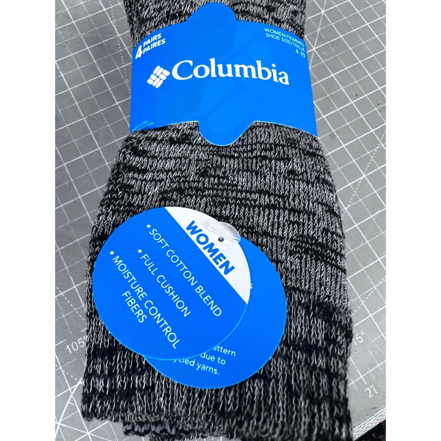 Women's Columbia Crew Socks 4-11 NEW 4-pack Black/Black Outdoor/Hiking ~~