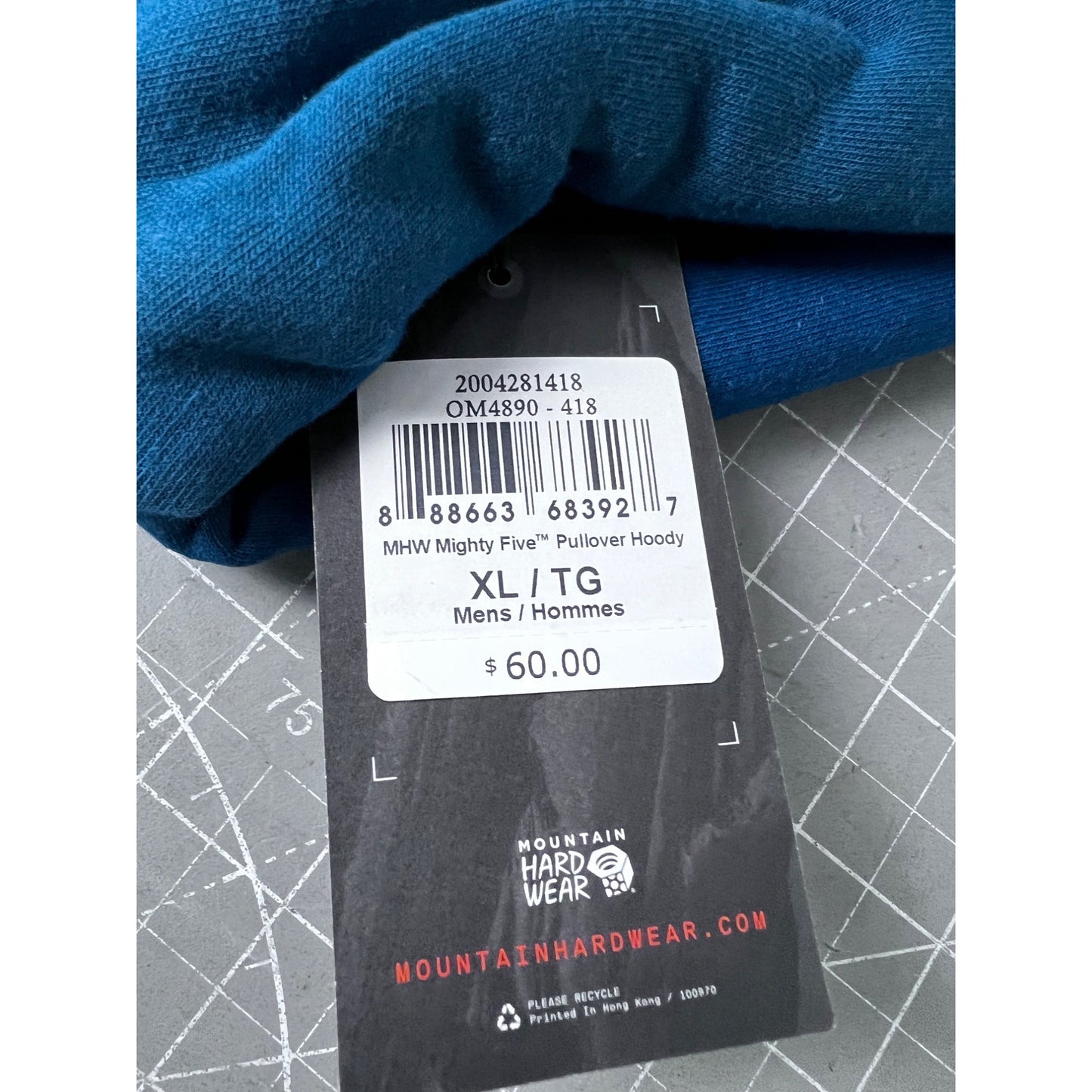 Mountain Hardwear Men’s Mighty Five Pullover Hoody Caspian XL Blue Cotton Blend
