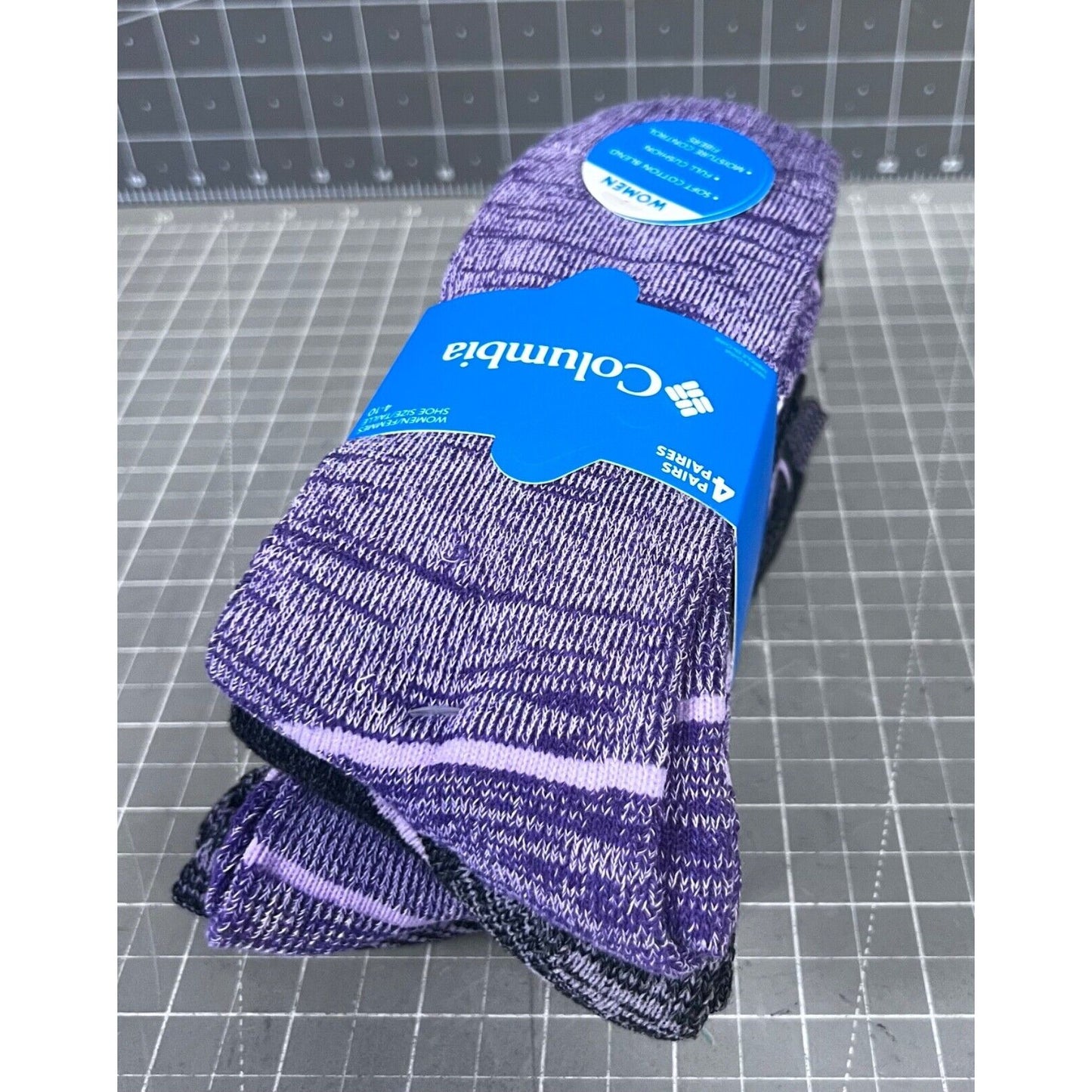 Women's Columbia Crew Socks 4-11 NEW 4-pack Wild Iris Purple Outdoor/Hiking ~~
