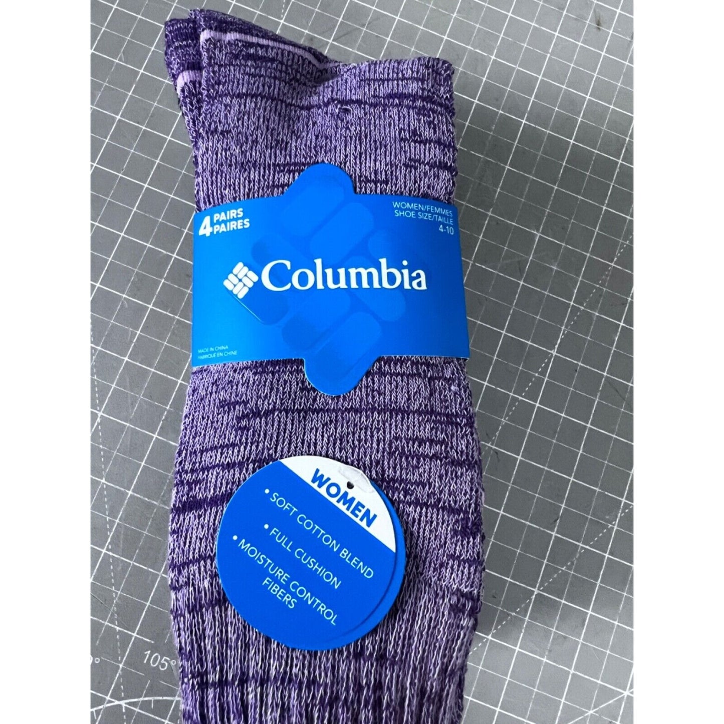 Women's Columbia Crew Socks 4-11 NEW 4-pack Wild Iris Purple Outdoor/Hiking ~~