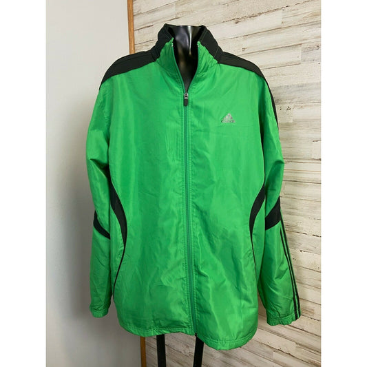 Adidas Men's Green Windbreaker Jacket Medium Hidden Hood 100% Polyester Vintage