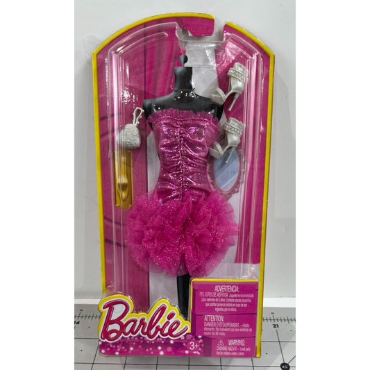 Barbie Gown Fashion Accessory N8328 Pink Glitter Dress Silver Heels Purse New