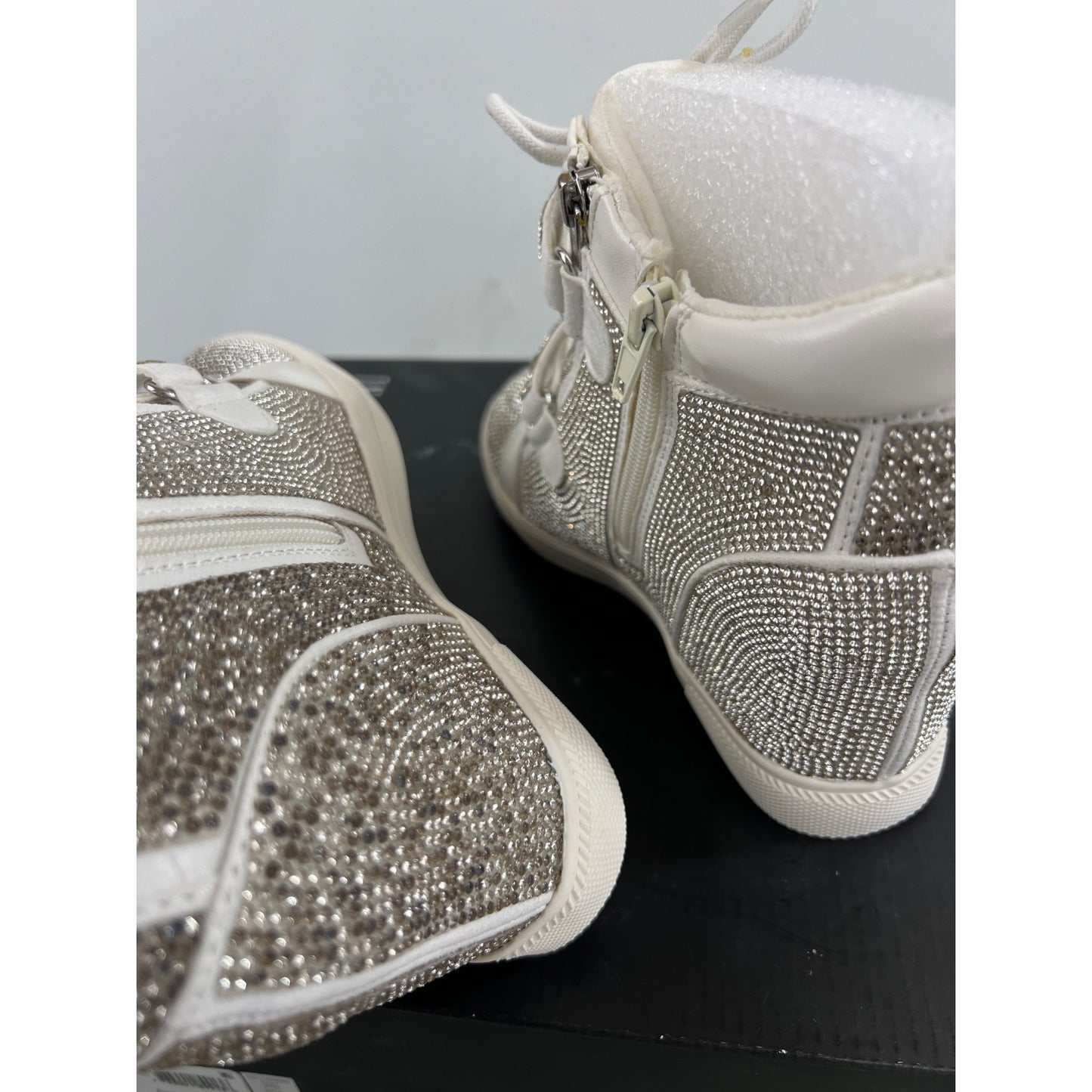 INC Women's Silver Bling High-Top Sneakers Rhinestones Side Zip Sz. 8 M
